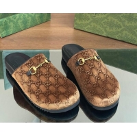 Perfect Gucci GG Velvet Mules with Horsebit Brown 0127079