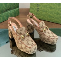 Purchase Gucci GG Canvas Horsebit Slingback Pumps 8.5cm Beige 0127081