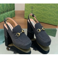 Low Price Gucci GG Canvas Horsebit Slingback Pumps 8.5cm 771566 Black 0127082