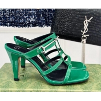 Most Popular Gucci Slim Horsebit Leather Heel Slide Sandals 9.5cm Green 228018