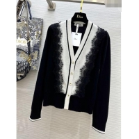 Famous Brand Dior Cashmere & Lace Cardigan D11032 Black 2024