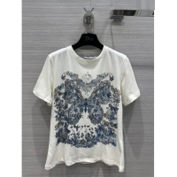 Top Design Dior Cotton Butterfly T-shirt D12211 White/Blue 2024