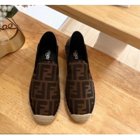 Grade Quality Fendi Espadrilles Flat in FF Canvas and Leather Brown/Black 0126164