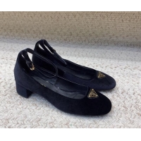 Good Quality Prada Velvet pumps 3.5cm Black 0228051