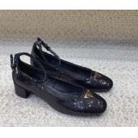 Classic Hot Prada Sequined satin pumps 3.5cm Black 228052