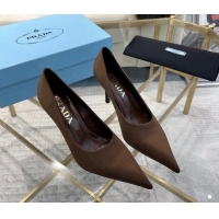 Low Price Prada Satin Pumps 8cm Brown 228054