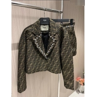 Unique Grade Fendi FF Short Jacket with Crystal F11041 Brown 2024