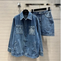 Promotional Fendi Denim Shirt and Skirt F022303 Blue 2024