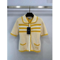 Promotional Fendi Knit Short-sleeved Cardigan F022623 Yellow 2024