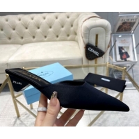 Luxurious Prada Satin Pointed Mules 3.5cm Black 228066