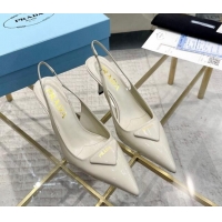 Good Quality Prada Patent leather slingback pumps 7.5cm White 228075