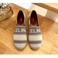 Luxurious Celine Triomphe Cotton Canvas Espadrilles White/Brown 124122