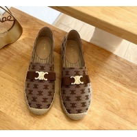 Good Quality Celine Canvas Espadrilles with Logo Bow Brown 124129