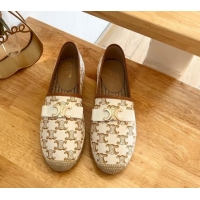 Grade Quality Celine Canvas Espadrilles with Logo Bow White 124130