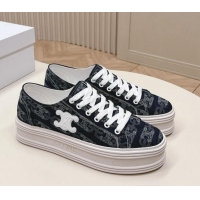 Low Price Celine Triomphe Denim Platform Sneakers Dark Blue 228020