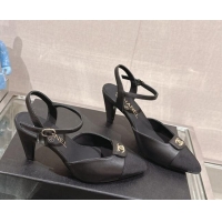 Low Cost Chanel Lambskin Slingback Pumps with CC Foldover 7cm Black 0126042