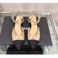 Top Design Chanel Lambskin Slingback Flat with CC Foldover 2.5cm Beige 126046