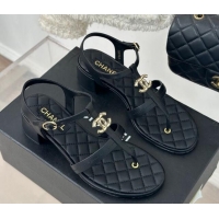 Purchase Chanel Calfskin Heel Sandals 5cm with CC Black 126062