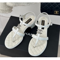 Stylish Chanel Calfskin Heel Sandals 5cm with CC White 126063