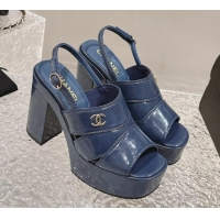 Chanel Patent Calfskin Platform Sandals Blue 126078