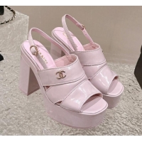 Charming Chanel Patent Calfskin Platform Sandals Light Pink 126079