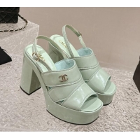 Big Discount Chanel Patent Calfskin Platform Sandals Light Green 126081