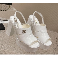 Buy Discount Chanel Patent Calfskin Platform Sandals White 126083