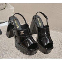 Pretty Style Chanel Patent Calfskin Platform Sandals Black 126086