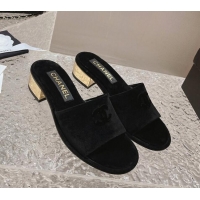 Shop Duplicate Chanel Suede Slide Sandals 5cm with Gold-Tone Heel Black 126095