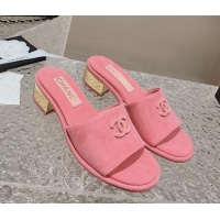 Trendy Design Chanel Lambskin Slide Sandals 5cm with Gold-Tone Heel Pink 0126096