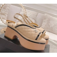 Top Grade Chanel Quilted Calfskin Platform Sandals 7.5cm Beige 126108