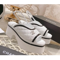 Good Quality Chanel Quilted Calfskin Platform Sandals 7.5cm White 0126110