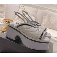 Best Product Chanel Quilted Calfskin Platform Sandals 7.5cm Grey 126111