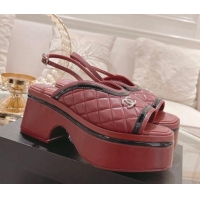 Unique Style Chanel Quilted Calfskin Platform Sandals 7.5cm Burgundy 126112