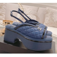 Good Looking Chanel Quilted Calfskin Platform Sandals 7.5cm Blue 126113