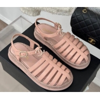 Best Price Chanel Lambskin Strap Flat Sandals Pink 126116