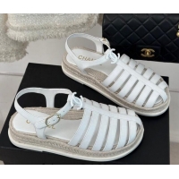 Good Looking Chanel Lambskin Strap Flat Sandals White 126117