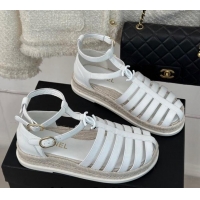 Perfect Chanel Lambskin Flat Sandals with Double Ankle Strap White 0126121