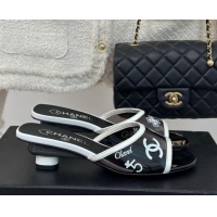 Best Grade Chanel Logo Printed PVC Heel Slide Sandals Black 126123