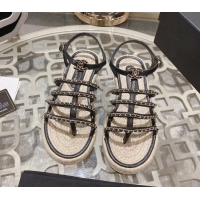 Pretty Style Chanel Lambskin Flat Sandals with Chain Black 0126128