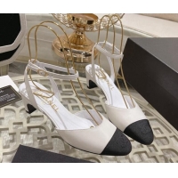 Unique Style Chanel Lambskin Slingback Pumps 5cm G45370 White 126136