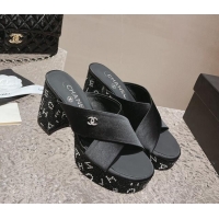 Perfect Chanel Satin & Crystals Sandals 9cm G45365 Black 0126137