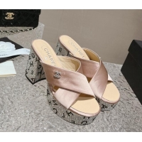 Durable Chanel Satin & Crystals Sandals 9cm G45365 Nude 0126138