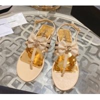 Generous Chanel Lambskin Flat Thong Sandals with Bow Beige 0126147