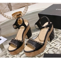 Discount Chanel Lambskin Platform Sandals 10.5cm with Chain Black 126149