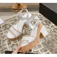 Grade Chanel Lambskin Platform Sandals 10.5cm with Chain White 0126150