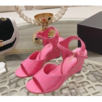 Purchase Chanel Quilted Patent Calfskin Wedge Sandals 7.5cm Pink 0126154