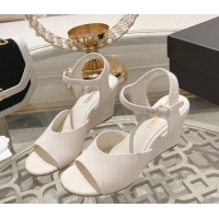 Low Cost Chanel Quilted Canvas Wedge Sandals 7.5cm White 126157