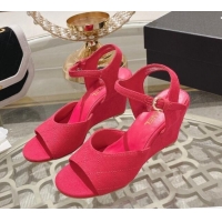 Stylish Chanel Quilted Canvas Wedge Sandals 7.5cm Pink 126159