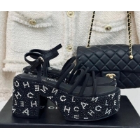 Top Design Chanel Calfskin & Crystals Heel Platform Sandals with Letterings Black 0223083